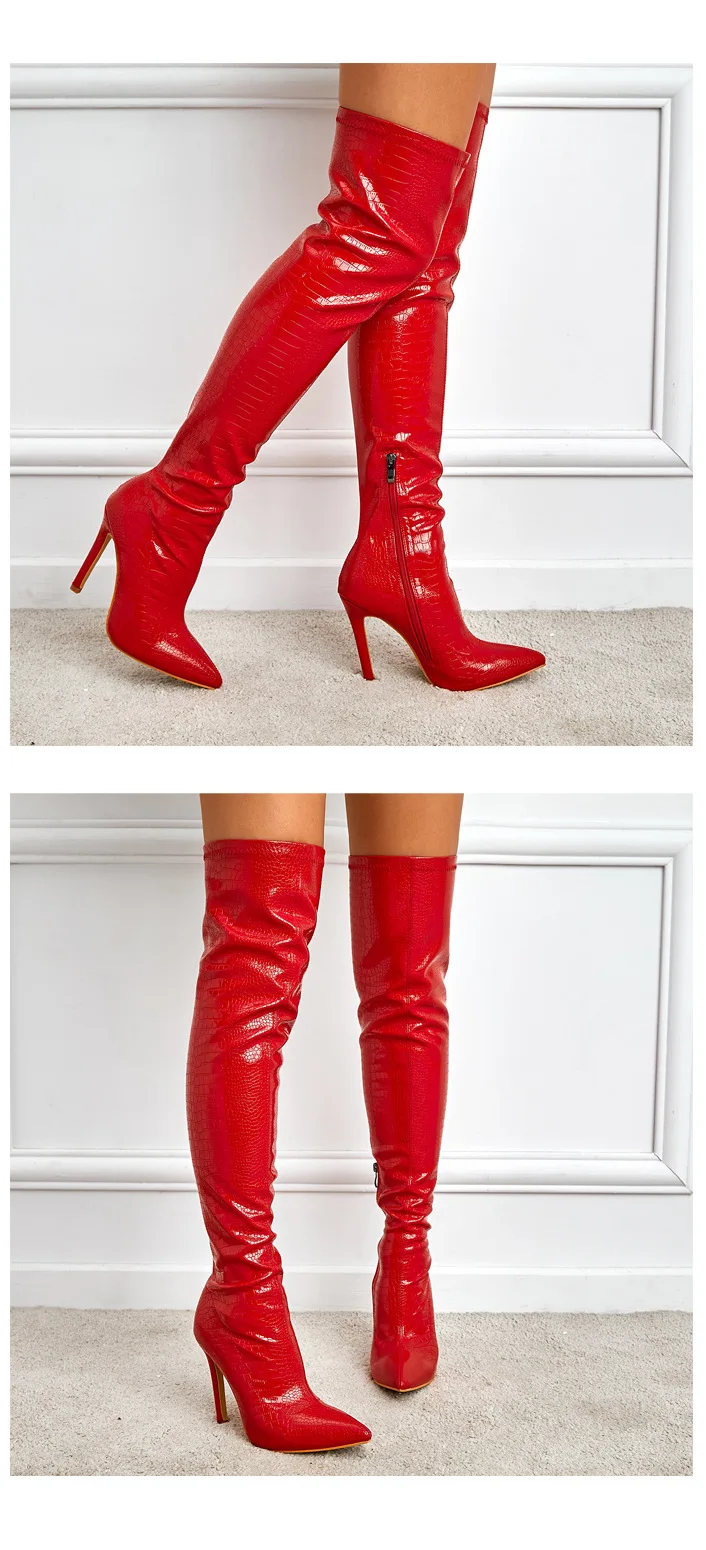 NEW Fashion Striped 11CM Thin Heels Ladies Boots 2023 Spring Sexy Over-the-Knee Side Zipper Slip-On Pointed Toe Botas Shoes NEW Fashion Striped 11CM Thin Heels Ladies Boots 2023 Spring Sexy Over-the-Knee Side Zipper Slip-On Pointed Toe Botas Shoes