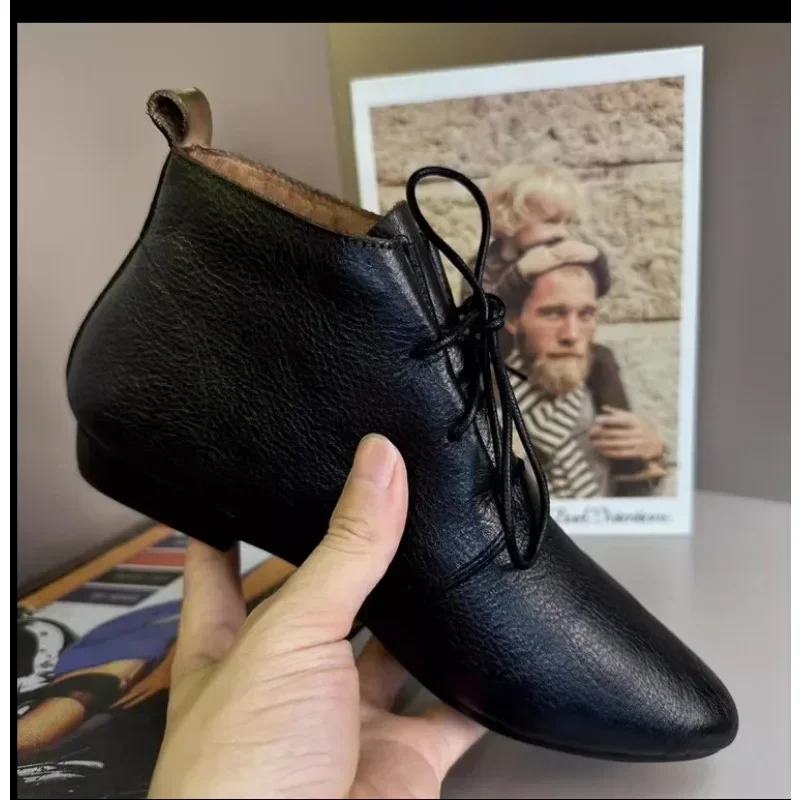 British Style Lace Up Boots for Women  Winter New Women's  Soft Casual Leather Shoes Simple and Versatile Ladies