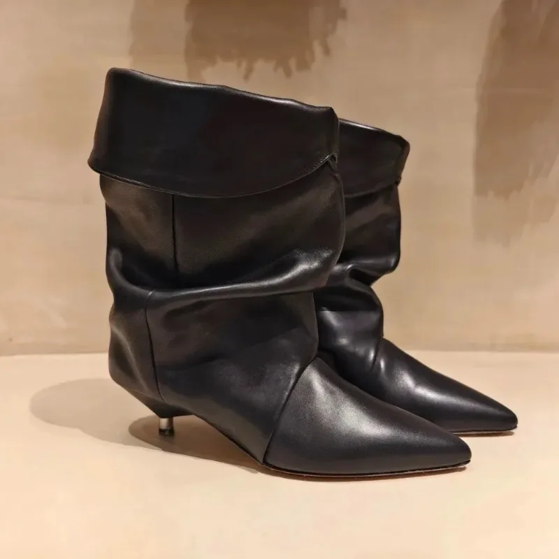 Small Niche Pleated Pile Boots for Women 2025 New Autumn and Winter Cat Heel Short Shoes Pointed Western Cowboy Boots Women’s Small Niche Pleated Pile Boots for Women 2025 New Autumn and Winter Cat Heel Short Shoes Pointed Western Cowboy Boots Women's