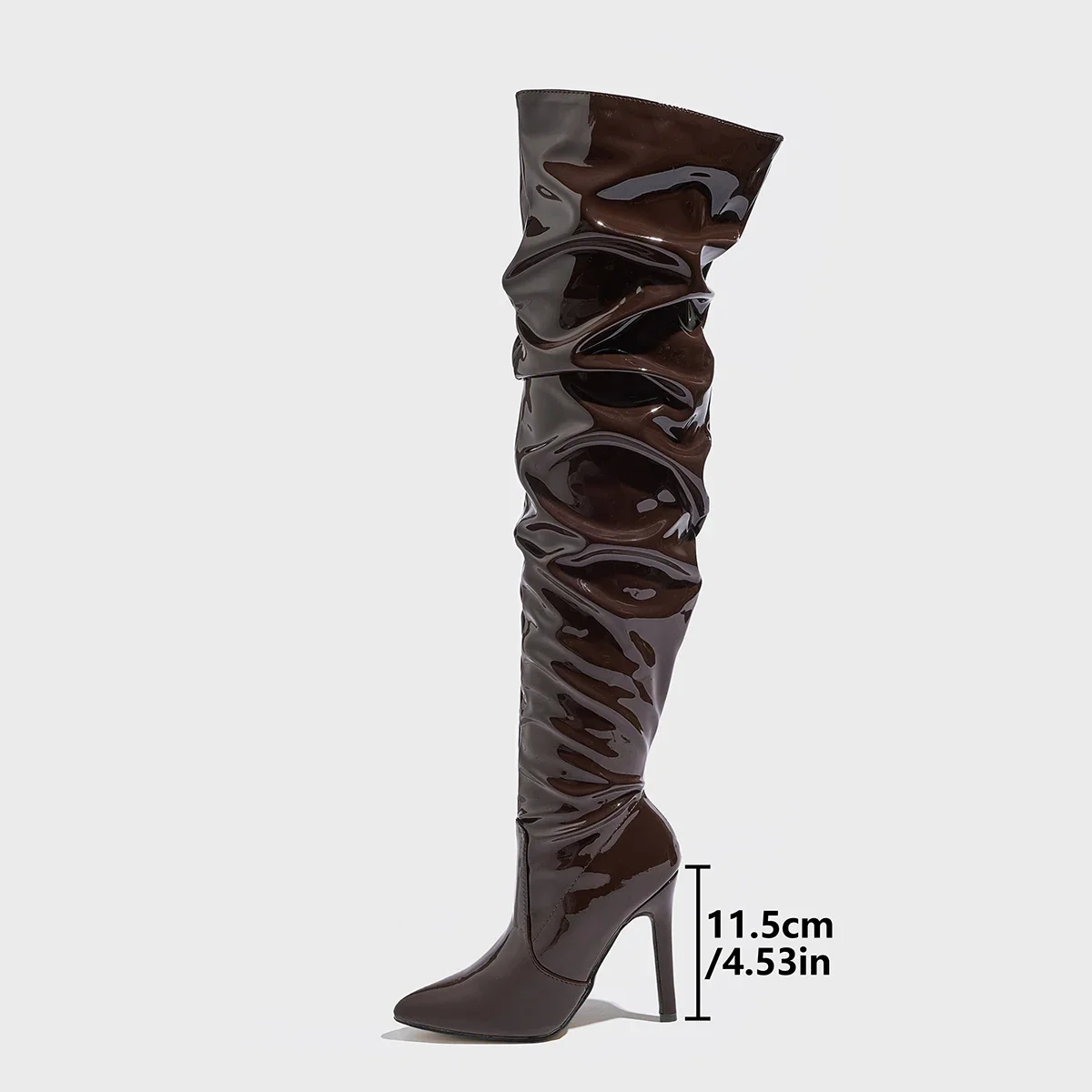Sharp Pointed Patent Leather Fashionable Women's Boots Model Walking High Heels Boots Brown High Top Knee Size Sharp Pointed Patent Leather Fashionable Women's Boots Model Walking High Heels Boots Brown High Top Knee Size