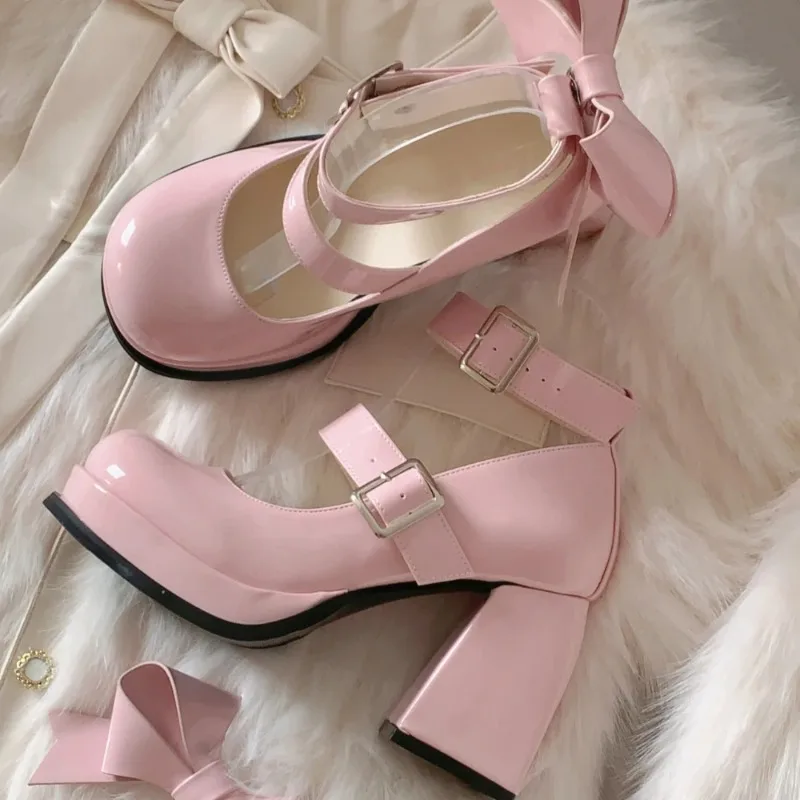 Lolita Shoes Pink Kawaii Shoes Leather Bow Platform Mary Jane Single Shoes Womens Sweet High Heels Japanese Original Pumps Lolita Shoes Pink Kawaii Shoes Leather Bow Platform Mary Jane Single Shoes Womens Sweet High Heels Japanese Original Pumps
