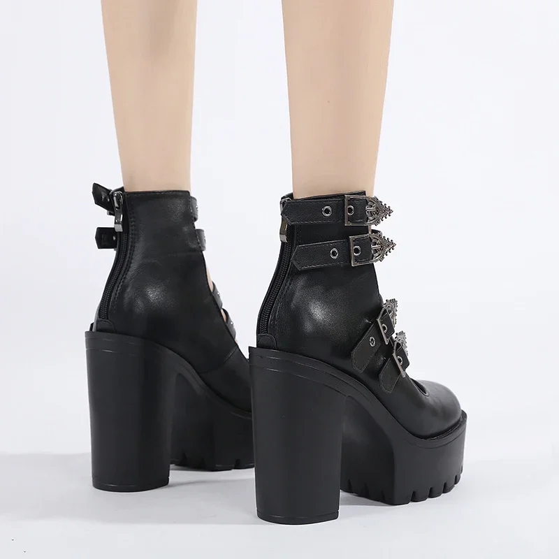 Women Block Heels for Halloween Fashion Buckle Strap Dress Pumps Platform Mary Jane Shoes Stylish Back Zipper