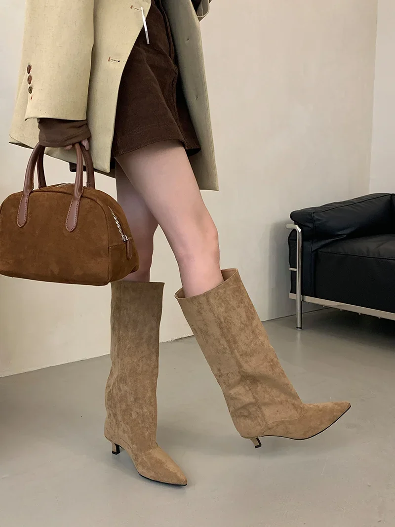 Liyke Autumn Winter Sexy Women Knee-High Boots Street Style Pointed Toe Thin Low Heels Cowboy Ladies Shoes Long Botas De Mujer