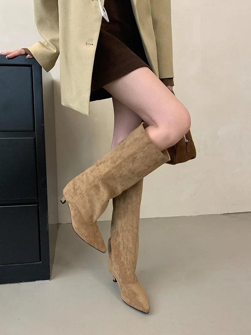 Liyke Autumn Winter Sexy Women Knee-High Boots Street Style Pointed Toe Thin Low Heels Cowboy Ladies Shoes Long Botas De Mujer
