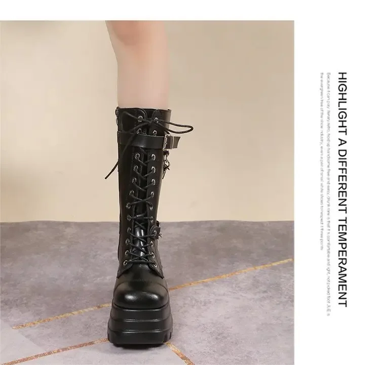 Plus Size 43 Autumn Women Boots Buckle Round Toe Wedges Platform Boots Punk Goth INS Women Street Shoes Combat Boots for Women Plus Size 43 Autumn Women Boots Buckle Round Toe Wedges Platform Boots Punk Goth INS Women Street Shoes Combat Boots for Women