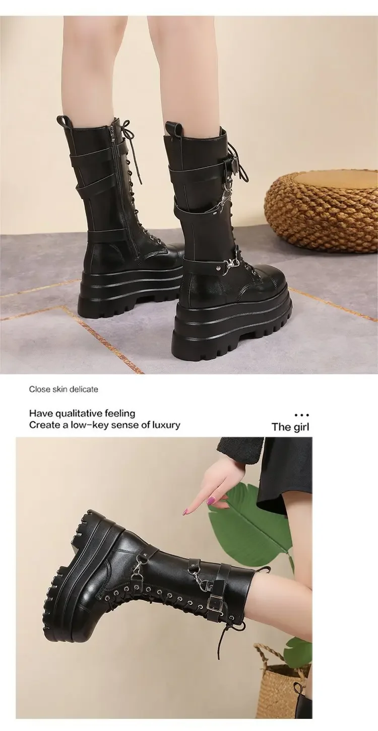 Plus Size 43 Autumn Women Boots Buckle Round Toe Wedges Platform Boots Punk Goth INS Women Street Shoes Combat Boots for Women Plus Size 43 Autumn Women Boots Buckle Round Toe Wedges Platform Boots Punk Goth INS Women Street Shoes Combat Boots for Women