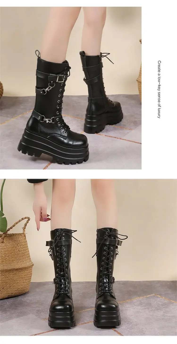 Plus Size 43 Autumn Women Boots Buckle Round Toe Wedges Platform Boots Punk Goth INS Women Street Shoes Combat Boots for Women Plus Size 43 Autumn Women Boots Buckle Round Toe Wedges Platform Boots Punk Goth INS Women Street Shoes Combat Boots for Women