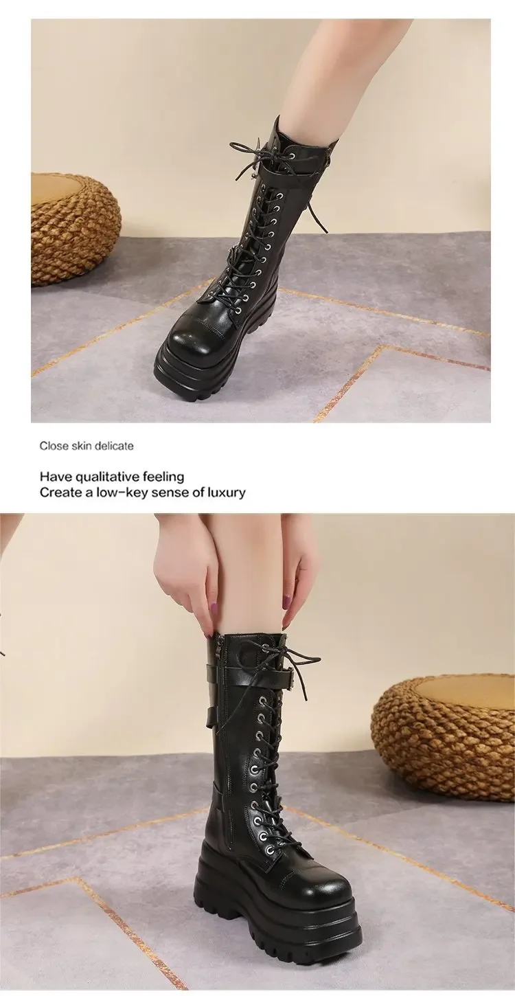 Plus Size 43 Autumn Women Boots Buckle Round Toe Wedges Platform Boots Punk Goth INS Women Street Shoes Combat Boots for Women Plus Size 43 Autumn Women Boots Buckle Round Toe Wedges Platform Boots Punk Goth INS Women Street Shoes Combat Boots for Women
