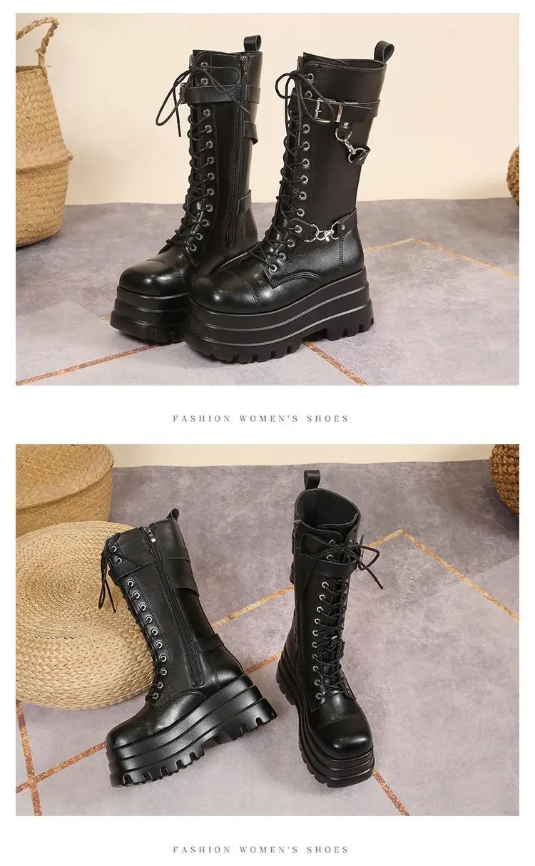 Plus Size 43 Autumn Women Boots Buckle Round Toe Wedges Platform Boots Punk Goth INS Women Street Shoes Combat Boots for Women Plus Size 43 Autumn Women Boots Buckle Round Toe Wedges Platform Boots Punk Goth INS Women Street Shoes Combat Boots for Women