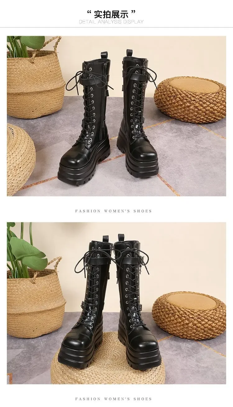 Plus Size 43 Autumn Women Boots Buckle Round Toe Wedges Platform Boots Punk Goth INS Women Street Shoes Combat Boots for Women Plus Size 43 Autumn Women Boots Buckle Round Toe Wedges Platform Boots Punk Goth INS Women Street Shoes Combat Boots for Women