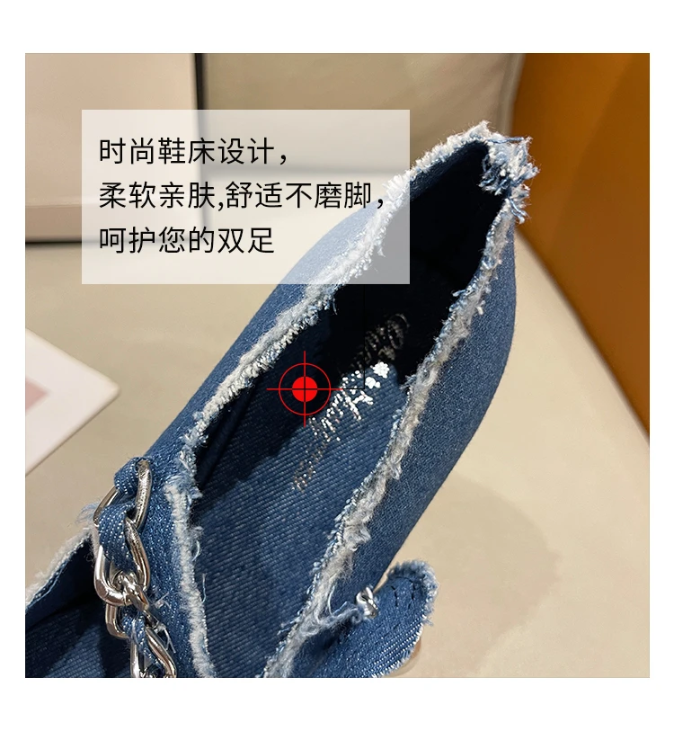 Round Toe High Heel Sandals Women Denim Cloth Pearl Metal Chain Decor Single Shoes Slingback Pumps Spring Retro Party blue Shoes Round Toe High Heel Sandals Women Denim Cloth Pearl Metal Chain Decor Single Shoes Slingback Pumps Spring Retro Party blue Shoes
