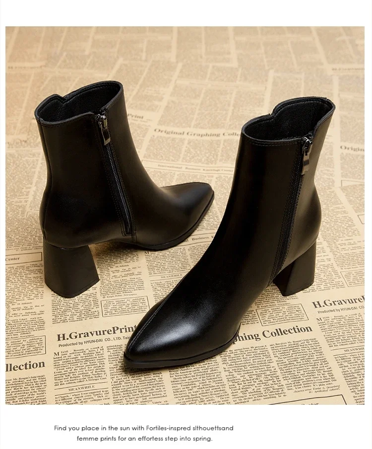 Spring and Autumn New British Style Thin and Thin Women's Boots Pointed Toe Thin Side Zipper Black Nude Boots Women Spring and Autumn New British Style Thin and Thin Women's Boots Pointed Toe Thin Side Zipper Black Nude Boots Women