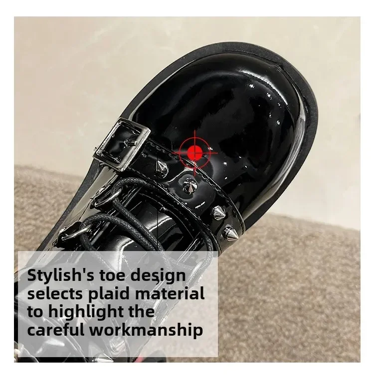 Punk Style Thick Bottom Motorcycle Boots Women's Platform Gothic Shoes round Toe High Heel Ankle Booties Rubber Outsole