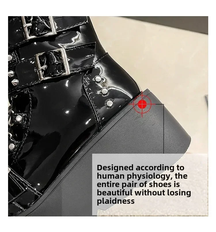 Punk Style Thick Bottom Motorcycle Boots Women's Platform Gothic Shoes round Toe High Heel Ankle Booties Rubber Outsole