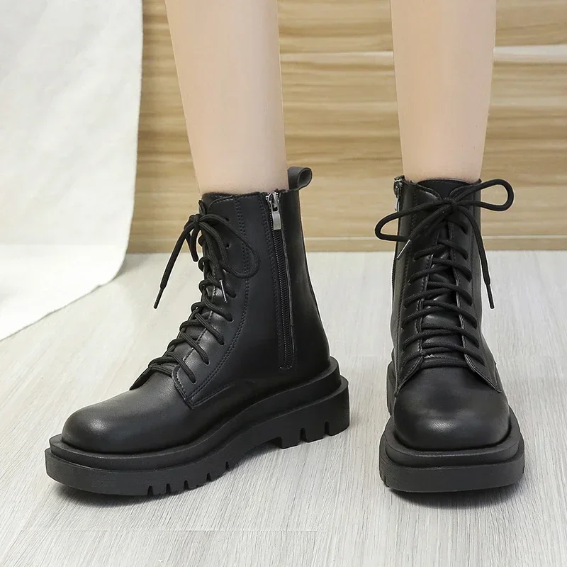 Women's Platform Shoes Autumn Round Toe Side Zipper Ankle Boots for Women Casual Sneakers Outdoor Women's Platform Boots