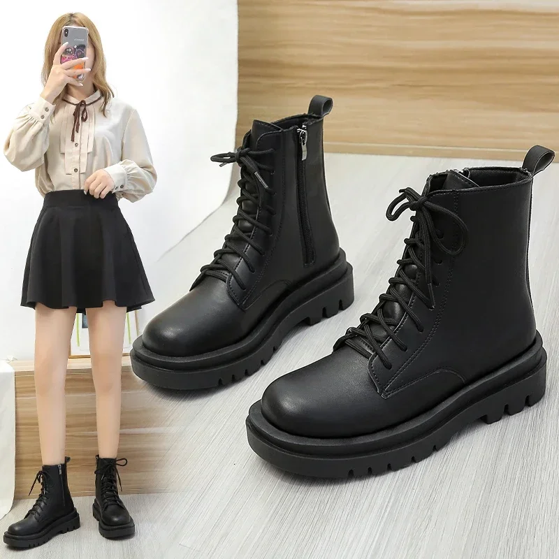 Women's Platform Shoes Autumn Round Toe Side Zipper Ankle Boots for Women Casual Sneakers Outdoor Women's Platform Boots