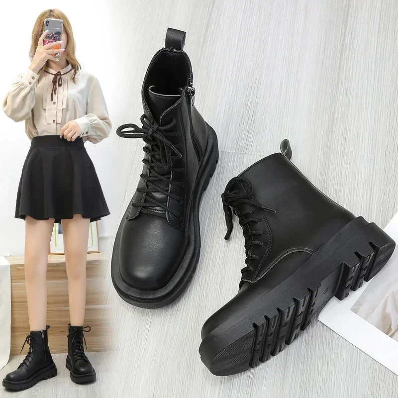 Women's Platform Shoes Autumn Round Toe Side Zipper Ankle Boots for Women Casual Sneakers Outdoor Women's Platform Boots