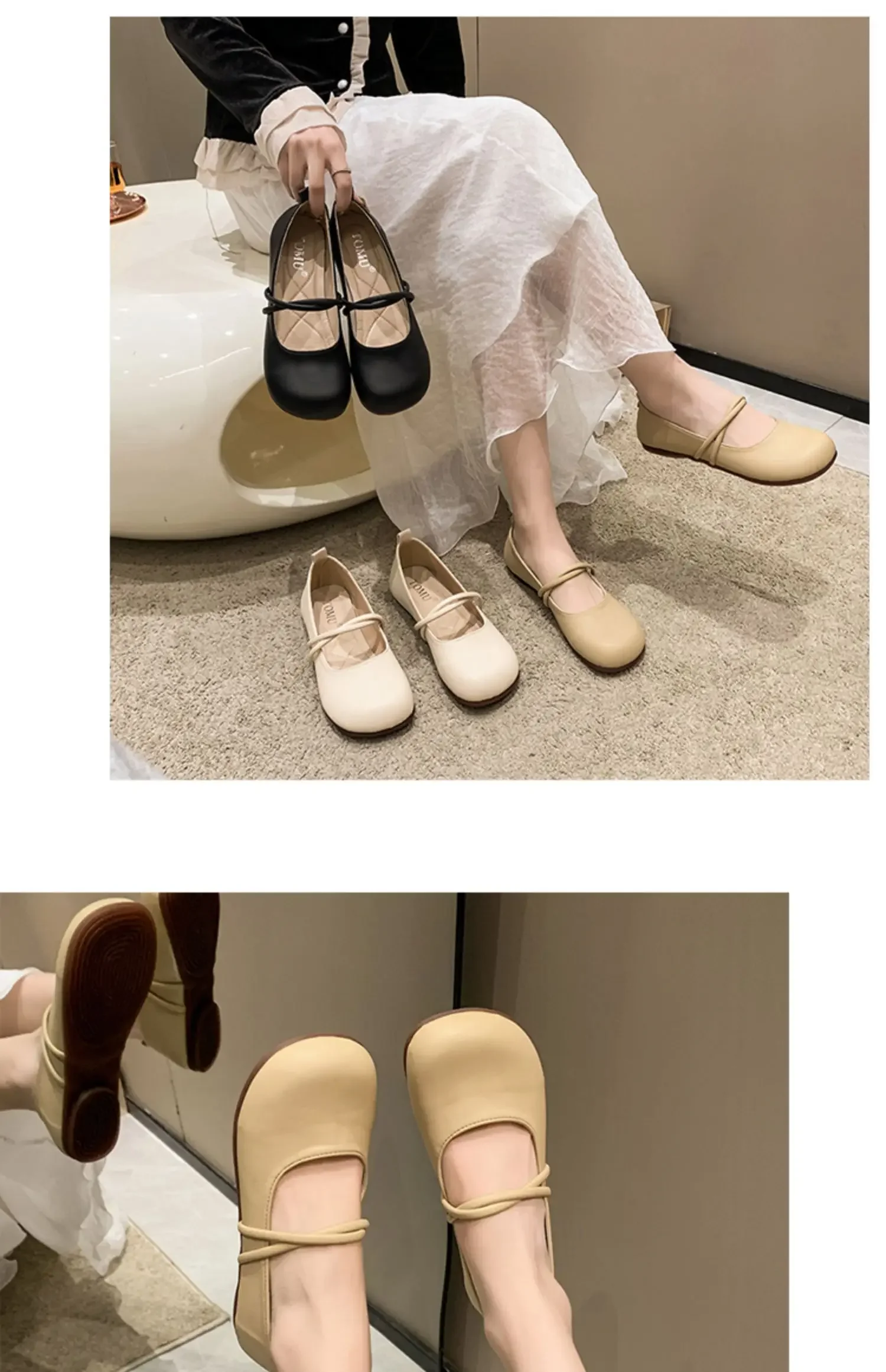 Shoes Woman Casual Female Sneakers Soft All-Match Shallow Mouth Flats Round Toe New Moccasin Grandma Summer Dress Mary Jane