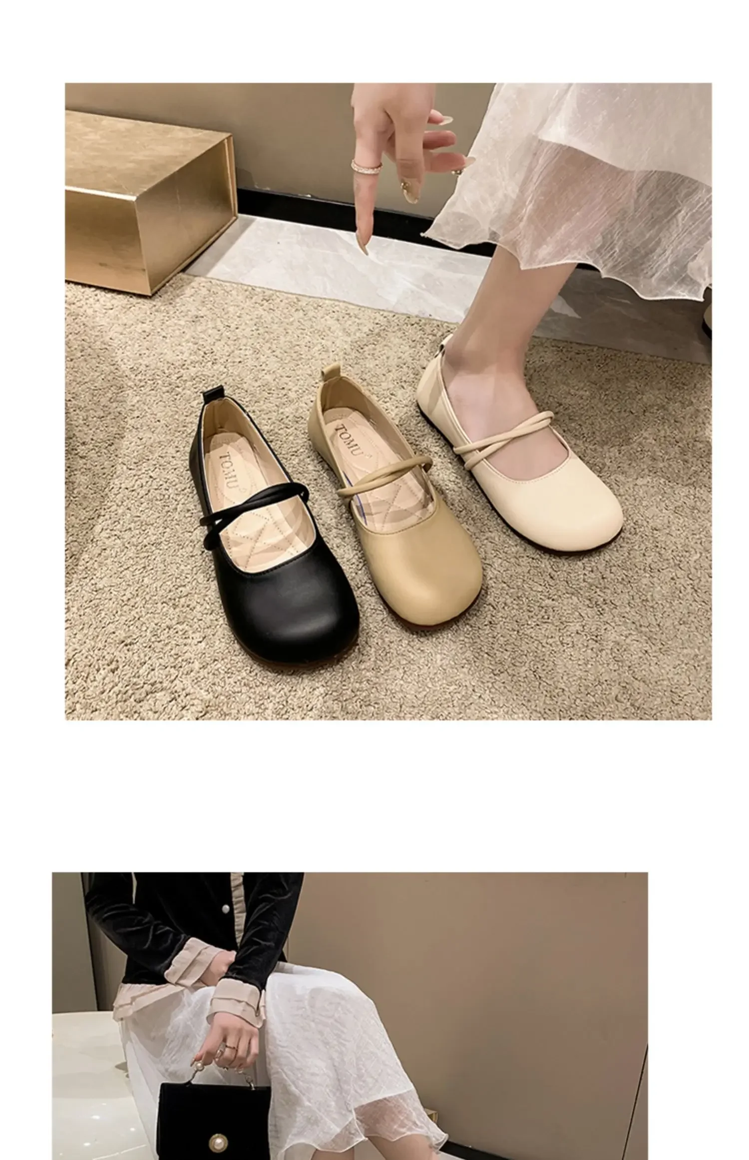 Shoes Woman Casual Female Sneakers Soft All-Match Shallow Mouth Flats Round Toe New Moccasin Grandma Summer Dress Mary Jane