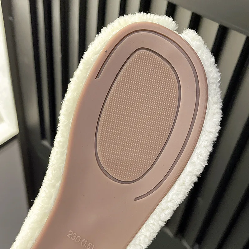 Round Toe Casual Woman Shoe Autumn Loafers Fur Shallow Mouth Boat New Fall Moccasin Flock Buckle Strap Leisure Rubber Solid Mary