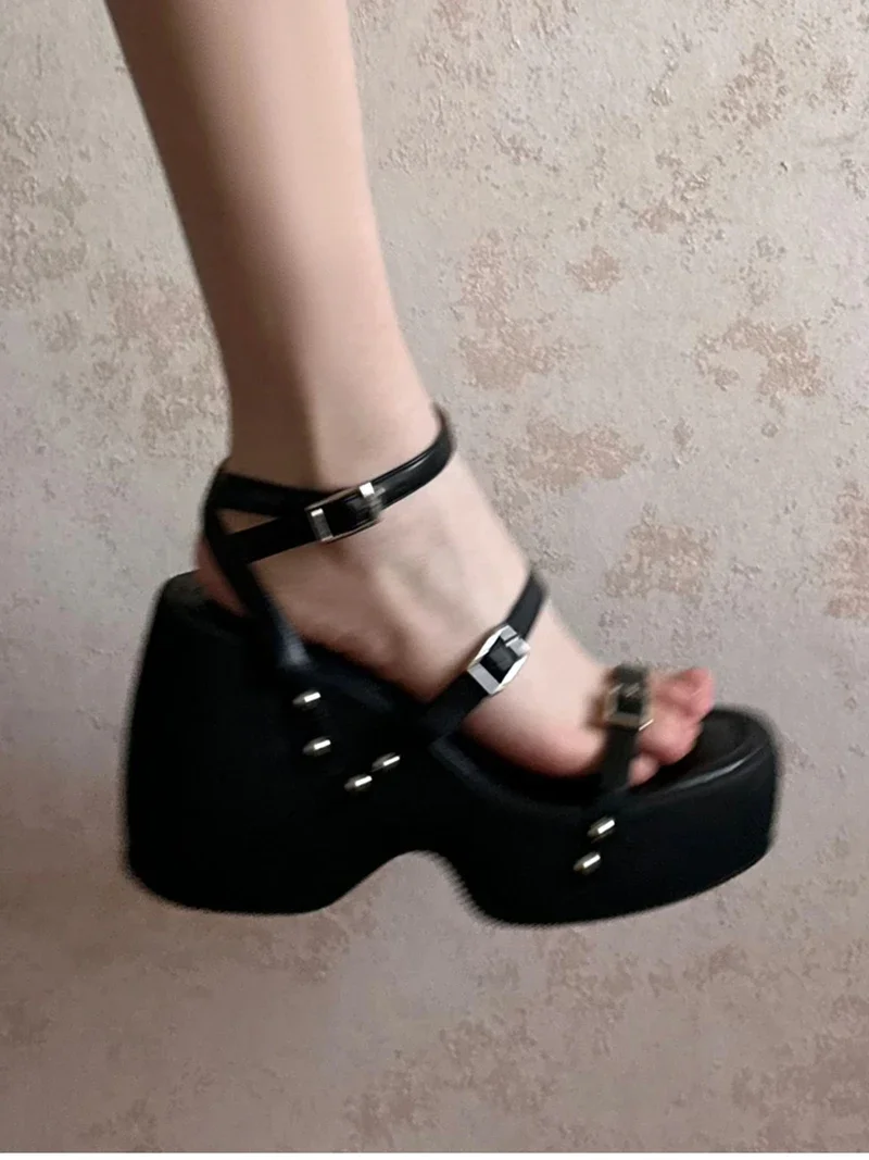 Narrow Band Platform Women Silvery Sandals Casual Shoes Summers Party Dress Wedges Heel Sandalias