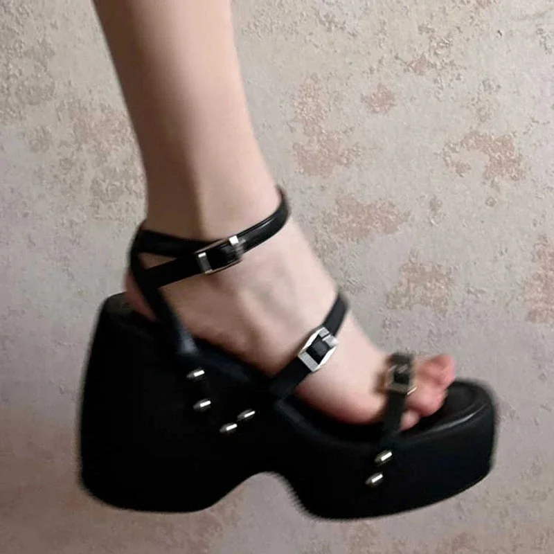 Narrow Band Platform Women Silvery Sandals Casual Shoes Summers Party Dress Wedges Heel Sandalias