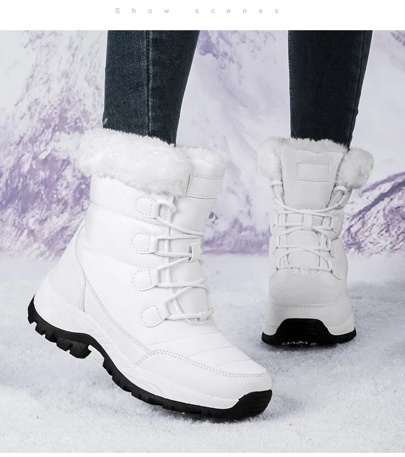 Winter Women's Snow Boots High Top Plus Velvet Women's Cotton Shoes Outdoor Warm Casual Shoes Comfortable Non-slip Hiking Boots