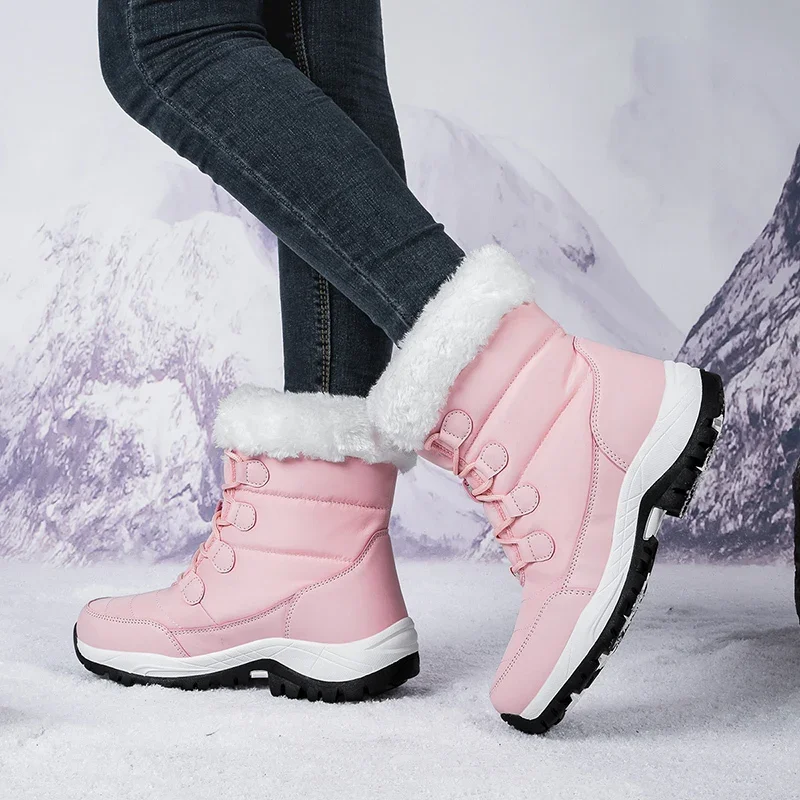 Winter Women's Snow Boots High Top Plus Velvet Women's Cotton Shoes Outdoor Warm Casual Shoes Comfortable Non-slip Hiking Boots