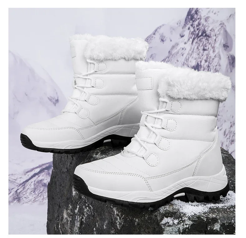 Winter Women's Snow Boots High Top Plus Velvet Women's Cotton Shoes Outdoor Warm Casual Shoes Comfortable Non-slip Hiking Boots