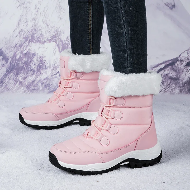 Winter Women's Snow Boots High Top Plus Velvet Women's Cotton Shoes Outdoor Warm Casual Shoes Comfortable Non-slip Hiking Boots
