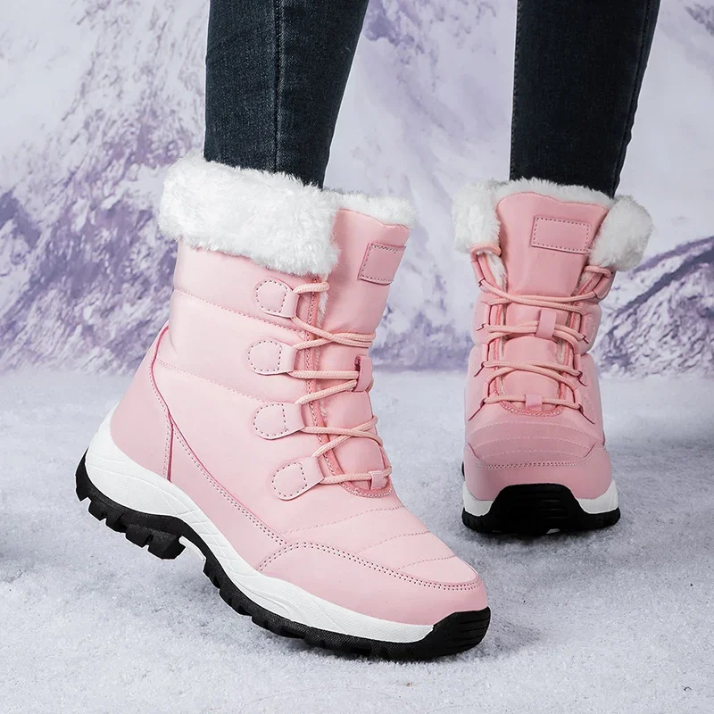 Winter Women's Snow Boots High Top Plus Velvet Women's Cotton Shoes Outdoor Warm Casual Shoes Comfortable Non-slip Hiking Boots