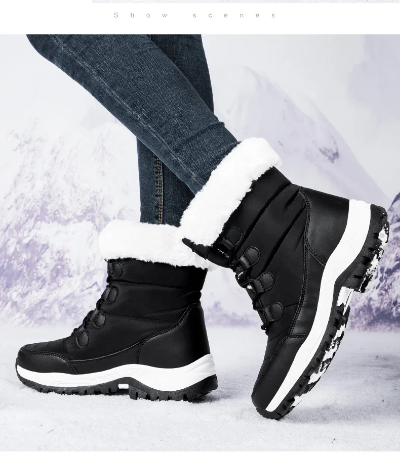 Winter Women's Snow Boots High Top Plus Velvet Women's Cotton Shoes Outdoor Warm Casual Shoes Comfortable Non-slip Hiking Boots