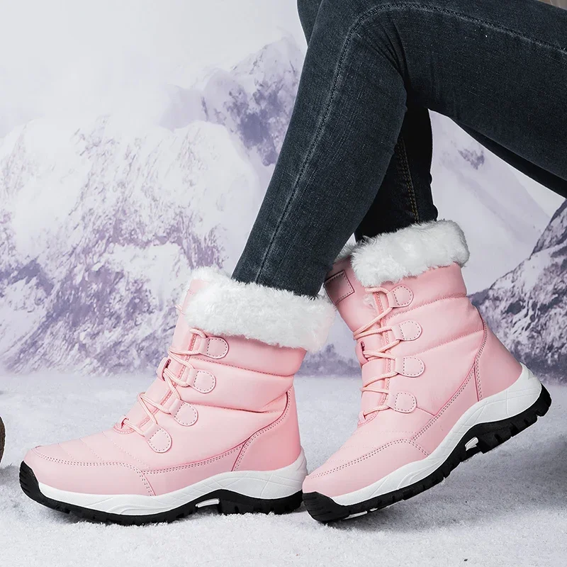 Winter Women's Snow Boots High Top Plus Velvet Women's Cotton Shoes Outdoor Warm Casual Shoes Comfortable Non-slip Hiking Boots