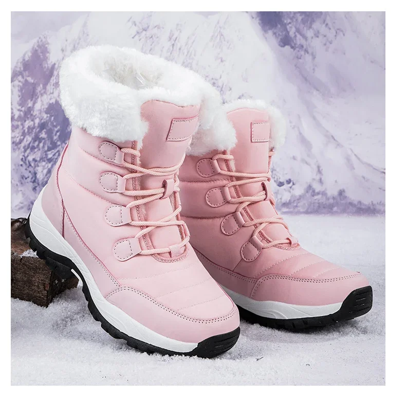 Winter Women's Snow Boots High Top Plus Velvet Women's Cotton Shoes Outdoor Warm Casual Shoes Comfortable Non-slip Hiking Boots
