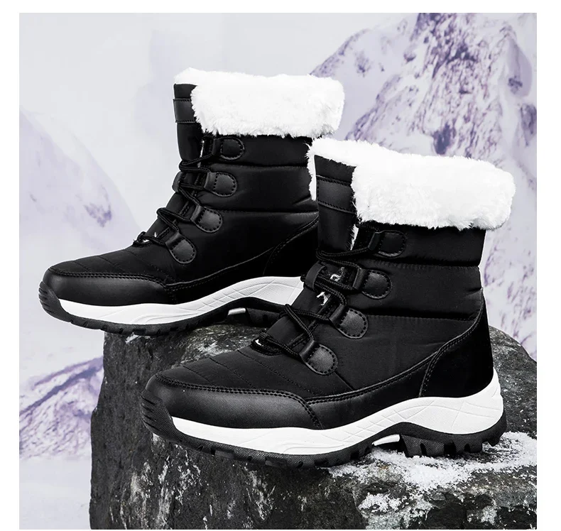 Winter Women's Snow Boots High Top Plus Velvet Women's Cotton Shoes Outdoor Warm Casual Shoes Comfortable Non-slip Hiking Boots
