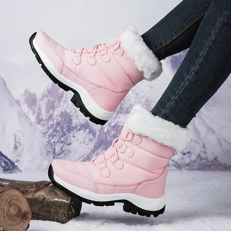 Winter Women's Snow Boots High Top Plus Velvet Women's Cotton Shoes Outdoor Warm Casual Shoes Comfortable Non-slip Hiking Boots