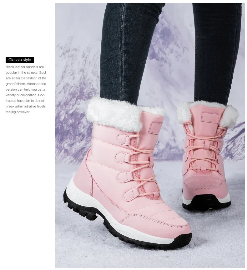 Winter Women's Snow Boots High Top Plus Velvet Women's Cotton Shoes Outdoor Warm Casual Shoes Comfortable Non-slip Hiking Boots