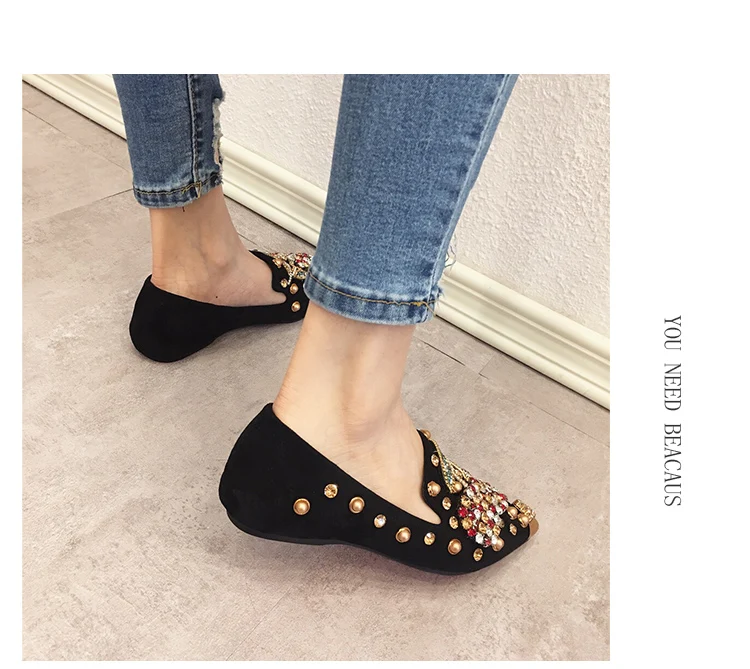Woman Flats Loafers Shoes Rhinestone Crystal Loafers Ladies Casual Shoes for Women Pointed-Toe Flats Spring and Autumn Loafers