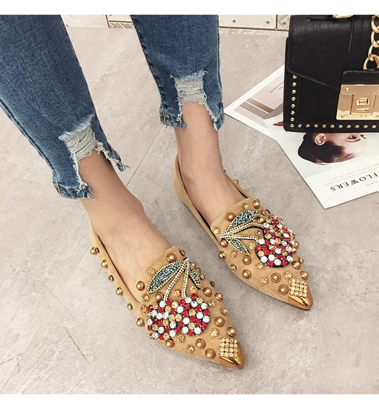 Woman Flats Loafers Shoes Rhinestone Crystal Loafers Ladies Casual Shoes for Women Pointed-Toe Flats Spring and Autumn Loafers