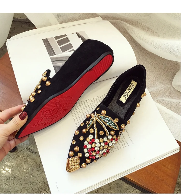 Woman Flats Loafers Shoes Rhinestone Crystal Loafers Ladies Casual Shoes for Women Pointed-Toe Flats Spring and Autumn Loafers