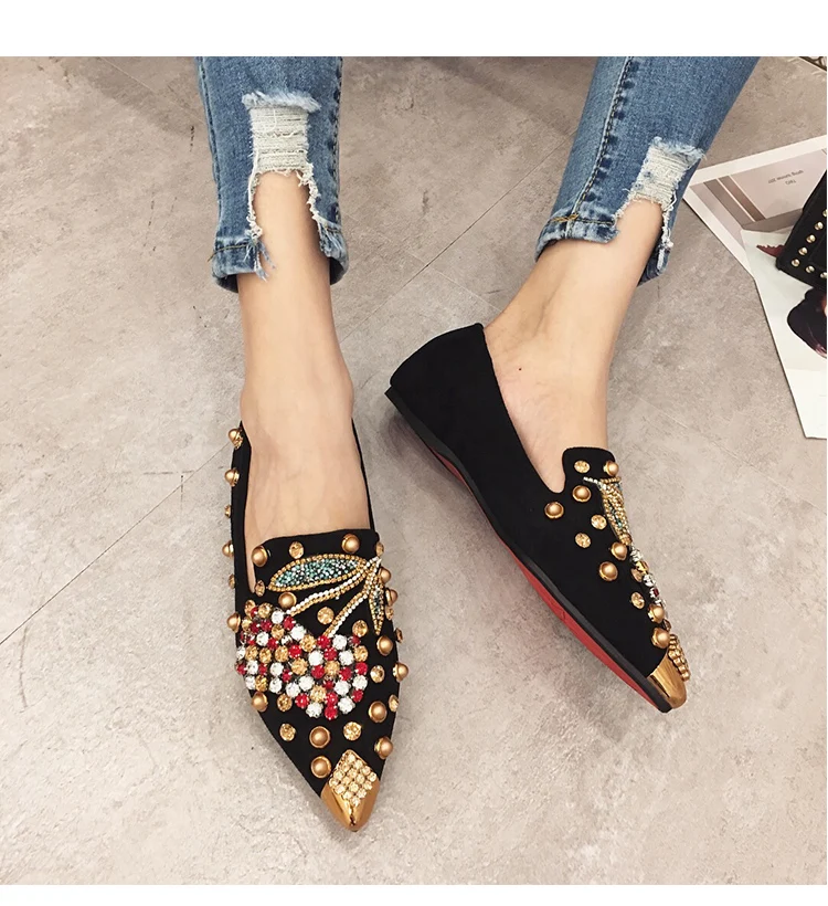 Woman Flats Loafers Shoes Rhinestone Crystal Loafers Ladies Casual Shoes for Women Pointed-Toe Flats Spring and Autumn Loafers