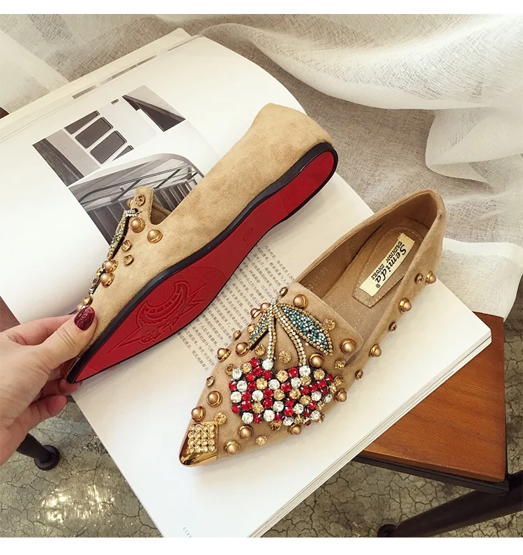Woman Flats Loafers Shoes Rhinestone Crystal Loafers Ladies Casual Shoes for Women Pointed-Toe Flats Spring and Autumn Loafers