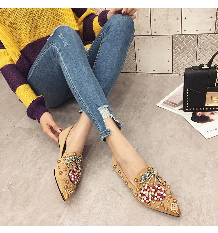 Woman Flats Loafers Shoes Rhinestone Crystal Loafers Ladies Casual Shoes for Women Pointed-Toe Flats Spring and Autumn Loafers