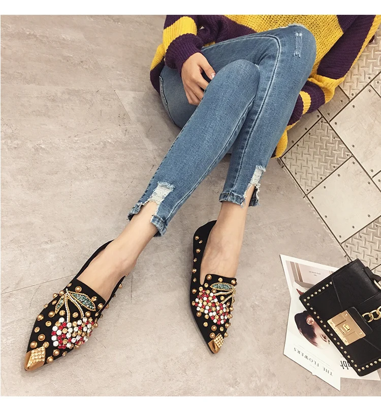 Woman Flats Loafers Shoes Rhinestone Crystal Loafers Ladies Casual Shoes for Women Pointed-Toe Flats Spring and Autumn Loafers