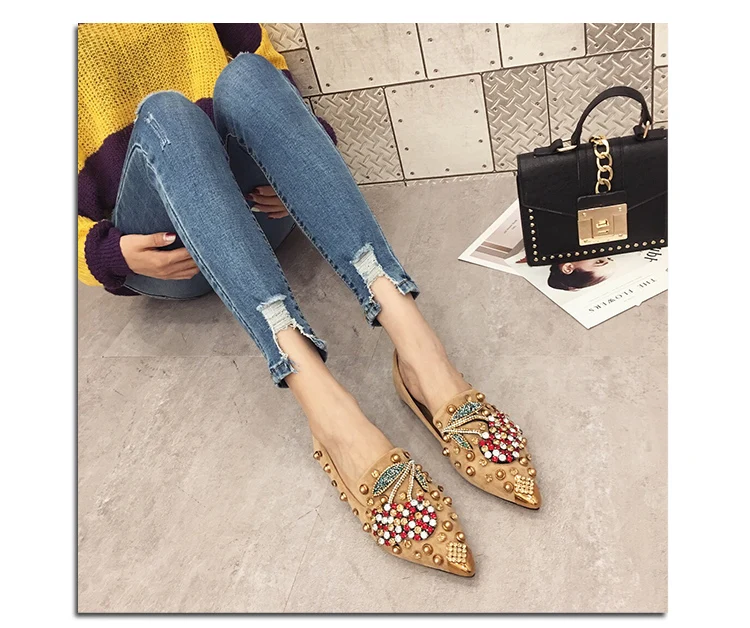 Woman Flats Loafers Shoes Rhinestone Crystal Loafers Ladies Casual Shoes for Women Pointed-Toe Flats Spring and Autumn Loafers