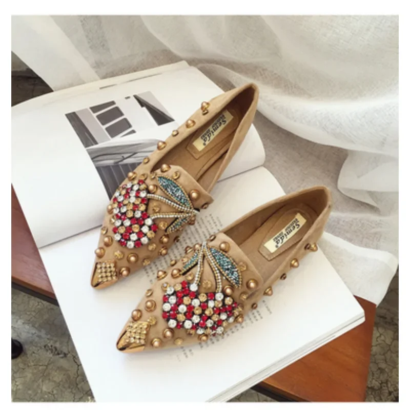 Woman Flats Loafers Shoes Rhinestone Crystal Loafers Ladies Casual Shoes for Women Pointed-Toe Flats Spring and Autumn Loafers