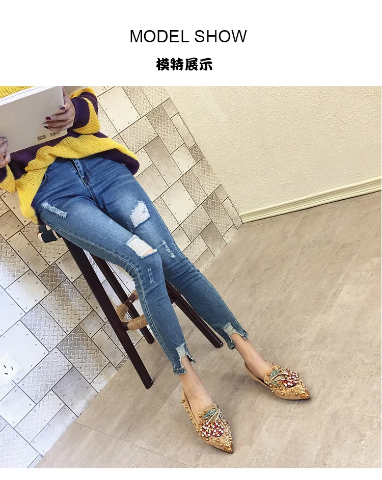 Woman Flats Loafers Shoes Rhinestone Crystal Loafers Ladies Casual Shoes for Women Pointed-Toe Flats Spring and Autumn Loafers