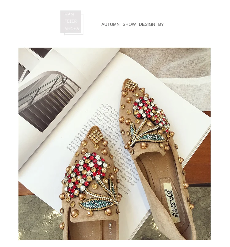 Woman Flats Loafers Shoes Rhinestone Crystal Loafers Ladies Casual Shoes for Women Pointed-Toe Flats Spring and Autumn Loafers