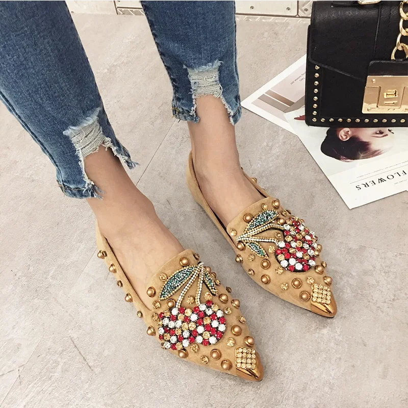 Woman Flats Loafers Shoes Rhinestone Crystal Loafers Ladies Casual Shoes for Women Pointed-Toe Flats Spring and Autumn Loafers