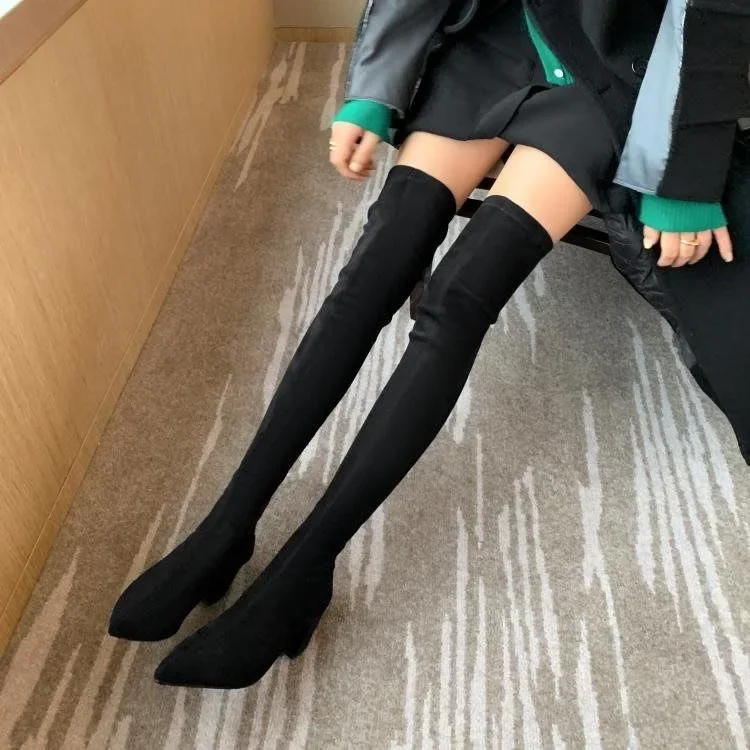 Sexy High Boots Women Winter New Fashion Over The Knee Warm Botas Mujer Suede Back Zipper Pumps Sock Shoes High Heels Boots